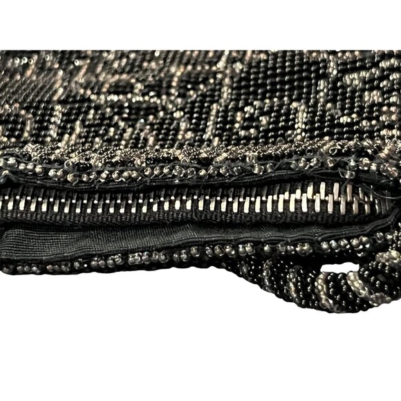 Vintage Black Beaded Evening Purse Tan/Silver Rhinestone Accents Tiny Used - Picture 12 of 12